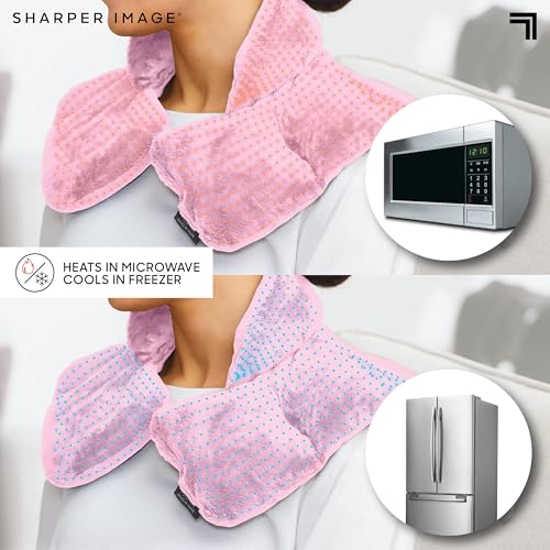 Sharper Image Heated Neck & Shoulder Wrap - Microwavable Warm & Cooling Plush Pad, Scented Aromatherapy (100% Natural Lavender & Herb Spa Blend), Pain Tension Headache Relief Therapy, Gift for Women - color: Pink