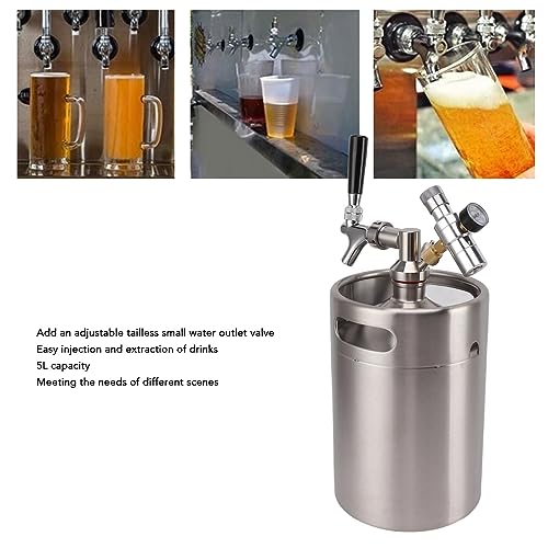 5L/170Oz Mini Keg Growler 150PSI Pressure Regulator Portable Pressurized Stainless Steel Home Keg System Kit Mini Keg Dispenser for Homebrew, Craft and Draft Beer