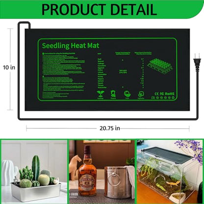 LOCONHA Seedling Heat Mat for Seed Starting,10" x 20.75" Waterproof Heating Pad for Indoor Plants Germination (Black 2 Pack) - color: Black 2 Pack