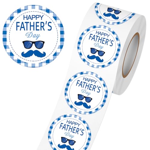 Louise Maelys 500 Pcs Happy Father's Day Stickers 1.5 Inch Round Blue Plaid Stickers with Vintage Mustache Design for Gift Wrapping Envelopes - color: Father Day