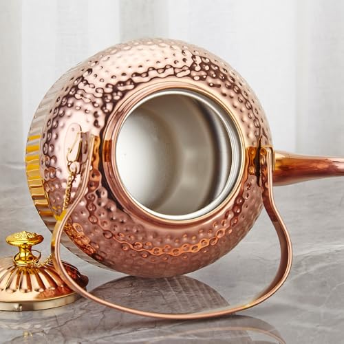 SANQIAHOME Antique 1.8L (60 Oz) Stainless Steel Teapot with Infuser Copper - color: Copper, size: 1.8 Liters
