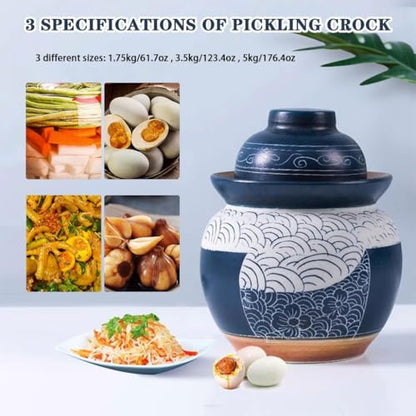 Japanese Style Flowers in The Clouds Kimchi Jar, Household Thickened Ceramic Pickling Crock, Water-Sealed Fermentation Tank, Handmade Desktop Ornaments(1.75kg/61.7oz) - size: 1.75kg/61.7oz