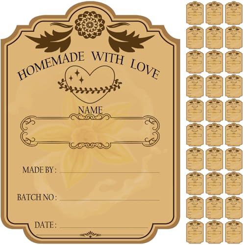 30PCS Beautifully Designed Bottle DIY Stickers, Vintage Labels for 8 oz, 16 oz Bottles, Self Adhesive Gift Tag Stickers for Essential Oil Bottles, Jars, Food Containers (2.95in X 2.16in) - color: 2.95in X 2.16in