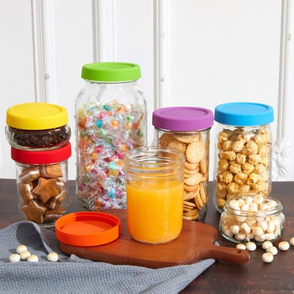 Teenyyou 12 Pcs Mason Jars 6 Wide and 6 Regular Mouth Lids Mason Jar Lids Thickened Leak Proof Lid for 86mm, 70mm Wide and Regular Mouth, Reusable Canning Jar Caps(Red Orange Yellow Green Blue Purple) - color: Red ,Orange ,Yellow, Green, Blue, Purple, siz