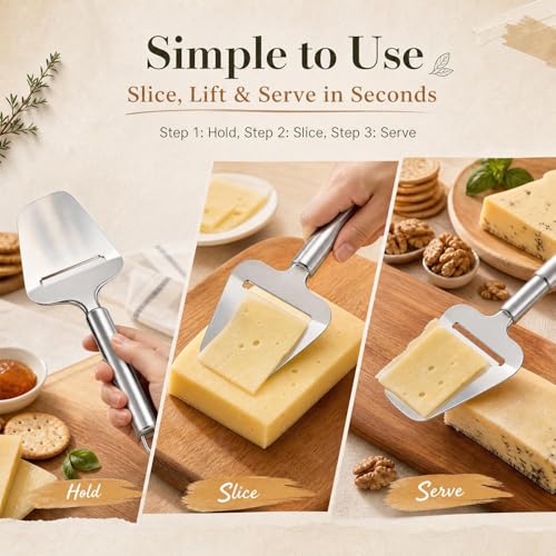 2 In 1 Stainless Steel Cheese Slicer, Food Grade Ergonomic Handle Cheese Cut Spatula, Multi-purpose Butter Chocolate Cutting Tool for Kitchen Baking Western Food