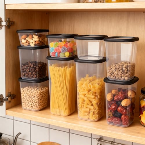 ionEgg Plastic Food Storage Containers with Lids Includes Labels, Stackable Kitchen Pantry Organizer for Dry Food, Snacks, Pasta and Meal Prep, Set of 6