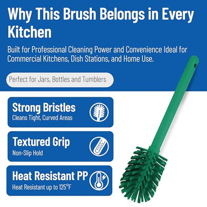 SPARTA 12 Inch Bottle Brush with Polyester Bristles and Plastic Handle, Color Coded, Large Round Head Cleaner for Bottles Jars and Food Service Equipment, Green - color: Gray