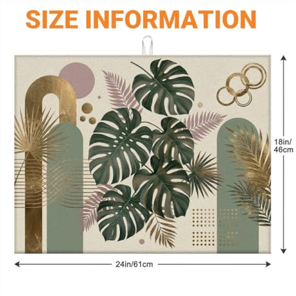 Absorbent Kitchen Dish Drying Mat Quick Dry Heat Resistant Hide Stain for Glasses Coffee Espresso Machines Pots Pans and Dish Racks,18" x 24" Boho Monstera Gold Geometric Pattern - color: Boho Monstera Gold Geometric