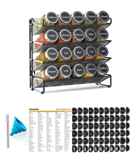SpaceAid Spice Rack Organizer with 20 Spice Jars, 386 Spice Labels, Chalk Marker and Funnel Set for Cabinet, Countertop, Pantry, Cupboard or Door & Wall Mount - 20 Jars, 9.8" W × 10.8“H, Black - color: Black, size: 20 Jars, 9.8" W × 10.8“H