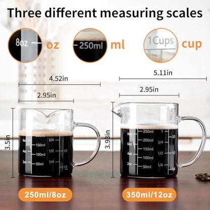 FrutPunch Glass Measuring Cup, Two-Pack (8OZ, 12OZ) with V-Shaped Mouth, Liquid Measuring Cups, Coffee Glass Measuring Cup with Handle, Suitable for Kitchen and Restaurant. - size: 8OZ/12OZ