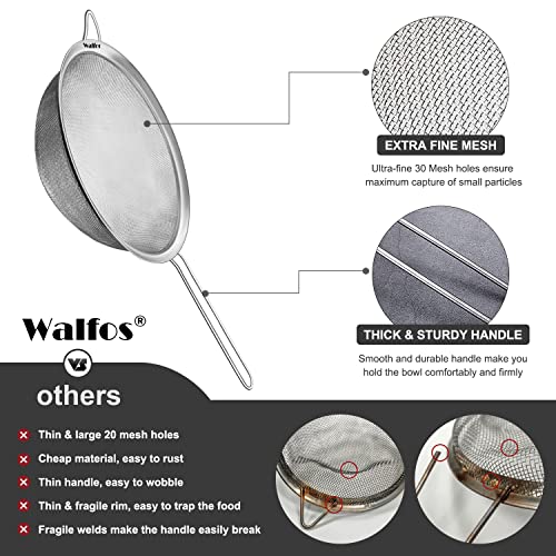 Walfos Large Fine Mesh Strainer 9.35" & 7.8", Stainless Steel Mesh Sieve with Sturdy Handle, Kitchen Metal Food Strainers for Quinoa, Rice, Pasta, Fruits, Vegetables, etc., Set of 2 - size: 9.35", 7.8" (2pcs)