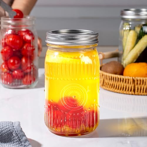 Amzcku 32oz Vintage Mason Jars with Lids, Wide Mouth Quart Canning Jar 12 Pack