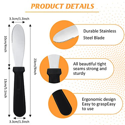 12 Pcs Butter Spreader Knives Wide Blade Stainless Steel Cheese Spreader Knife Black Plastic Handle Slicing or Spreading Knife for Slicing Bread Cream Sandwich Condiment Kitchen 9.1 Inch