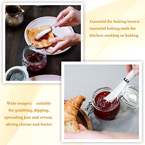 Patelai 4 Pcs Butter Spreader Knives, Stainless Steel Butter Knife with White Porcelain Handles Multipurpose Cheese Spreader for Kitchen Use for Soft Cheese, Jam, Charcuterie, Pastry, 5.74 Inch