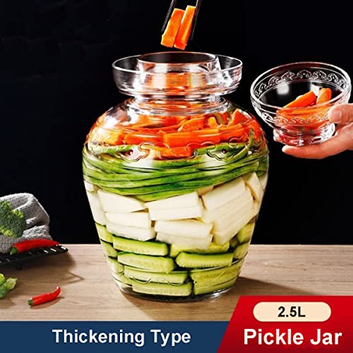 Fermentation Jar, 2.5 Liter Glass Pickle Jar with Water Seal Lid | Wide Mouth Clear Glass, Food Grade, Fermentation Kit for Making Pickles Kimchi, Sauerkraut