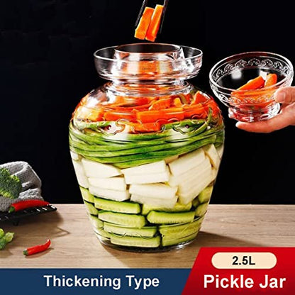 Fermentation Jar, 2.5 Liter Glass Pickle Jar with Water Seal Lid | Wide Mouth Clear Glass, Food Grade, Fermentation Kit for Making Pickles Kimchi, Sauerkraut