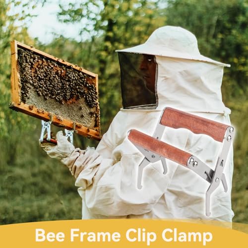 Bee Frame Clip, Stainless Steel Bee Frame Clamp with Wooden Handle Beekeeping Tools Frame Grip Holder for Beekeeper Supplies Beehive Equipment