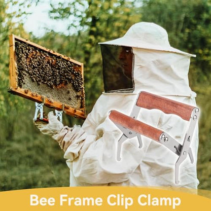 Bee Frame Clip, Stainless Steel Bee Frame Clamp with Wooden Handle Beekeeping Tools Frame Grip Holder for Beekeeper Supplies Beehive Equipment