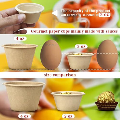LeonBach 200 Pack 2oz Natural Sugarcane Paper Bowls, Compostable Paper Condiment Snack Sample Tasting Serving Cups Biodegradable Food Containers Small Dipping Cup - color: Brown, style: 2oz-200 Pack