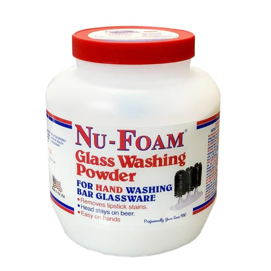Nu-Foam Glass Washing Powder - Detergent for Bar Glassware – Original Streak-Free Solution - Hand Washing Bar, Tavern, Brewery Supplies - Spotless Serving Glasses - Easy On Hands - 4 Lb Jar - style: 64 Ounce (Pack of 1)
