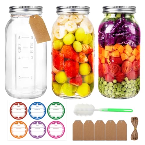 64 oz Wide Mouth Mason Jars with Lids and Bands, 3 Pack Half Gallon Canning Jars, Large Glass Jars for Pickling, Preserving, Meal Prep