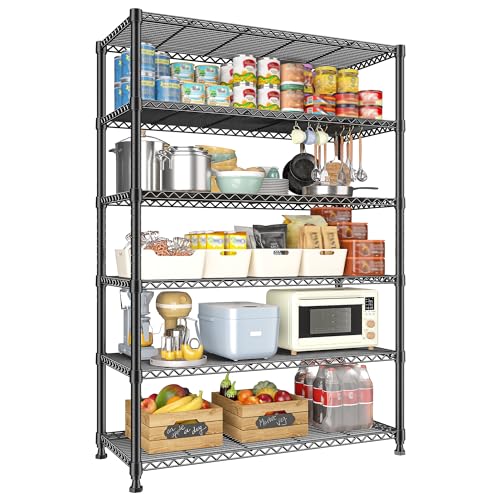 REIBII 75" H Metal Shelving 6 Tier Storage Shelf Adjustable Kitchen Shelf Wire Shelving Unit Detachable Storage Rack for Kitchen Laundry Living Room Commercial Heavy Duty Metal Shelf 75" X35" X14" - size: 【6 Tier】75"H X 35"W X 14"D