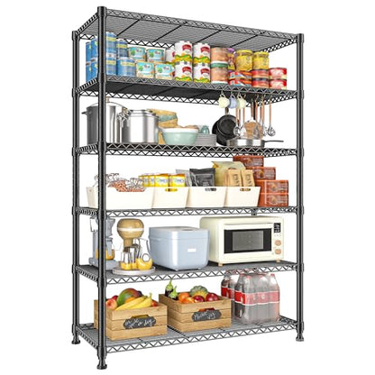 REIBII 75" H Metal Shelving 6 Tier Storage Shelf Adjustable Kitchen Shelf Wire Shelving Unit Detachable Storage Rack for Kitchen Laundry Living Room Commercial Heavy Duty Metal Shelf 75" X35" X14" - size: 【6 Tier】75"H X 35"W X 14"D