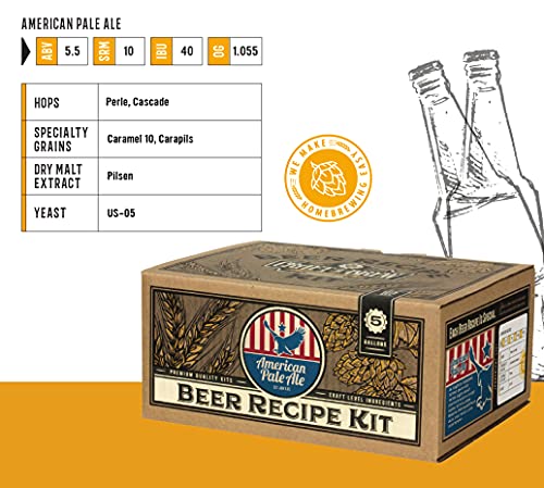 Craft a Brew - Beer Recipe Kit - American Pale Ale - Home Brewing Ingredient Refill - Beer Making Supplies - Includes Hops, Yeast, Malts, Extracts - 5 Gallons - color: American Pale Ale