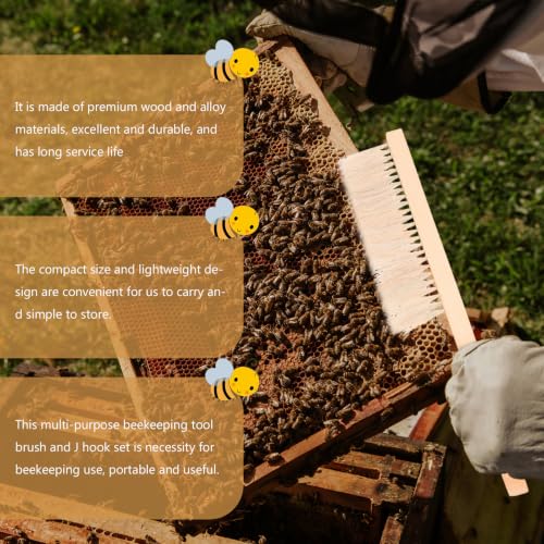 Tool Brush Multi-Purpose Beekeeping Curved Hook with Set Scraper and Beehive Lightweight Wood and Alloy Construction, for Efficient Beekeeping Use