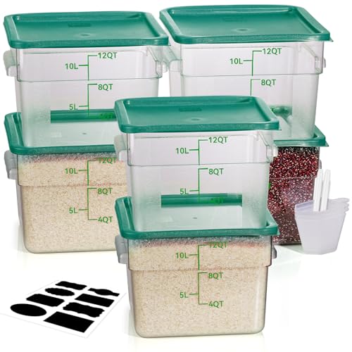 12QT NSF Food Storage Containers: 6PCS [Food Grade][Hot&Cold Resistant] Commercial Clear Food Storage Containers with Lids for Restaurant Kitchen Proof Dough, Measuring Spoons Included(GREEN) - color: E25-12QT-6PCS-GREEN