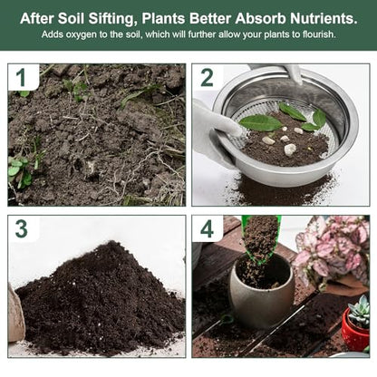 Soil Sieve Set Garden Soil Sifter Stainless Steel Mesh Sifter,Compost Sifter with 1,3,6,9,12mm Sieve Mesh and Bonsai Soil Scoop - style: 151
