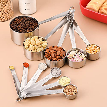 Measuring Cups and Spoons Set, 18/8 Stainless Steel Measuring Cups and Spoons Set, 5 Metal Measuring cup & 6 Baking Measuring Spoon, Imperial & Metric Measure Cup and Spoon Set 11 - color: Siliver, size: B: 5cups+6spoons