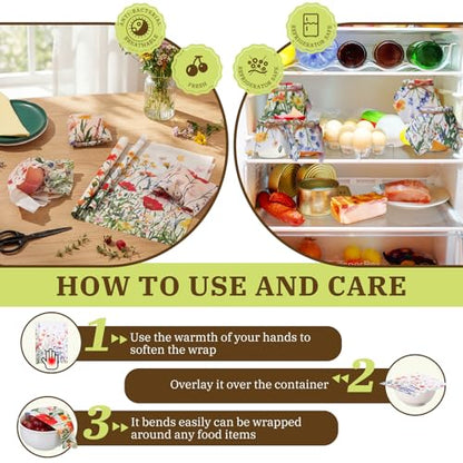 3 Rolls Reusable Beeswax Wraps for Food 13 x 40 Inches Bees Wax Wraps Reusable Food Storage Wrap Beeswax Paper Roll for Bread Sandwich Cheese Fruit Snacks(Spring) - style: Spring