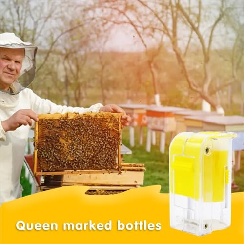 Queen Bee Marker Bottle 2pcs 8 Colors Beekeeping Marker Bottle with Marking Pen Queen King Bee Catcher Beekeeper Equipment Tool(Yellow) - color: Yellow
