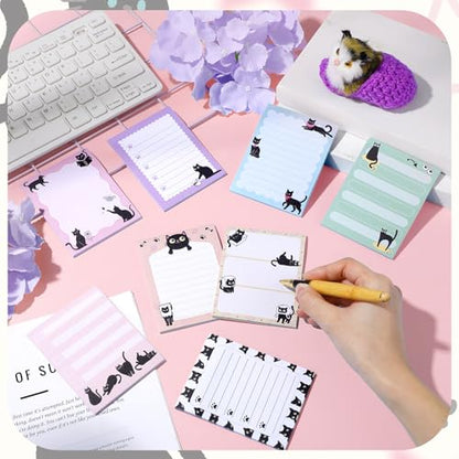 Chiisong 12 Pads Black Cat Sticky Notes 3x4 Inch Cat Notepad Cute Self Stick Notepads Funny Adhesive Memo Pad Office Decor Gifts for Animal Lover Gift Meeting Office Christmas Supplies - style: Black Cat