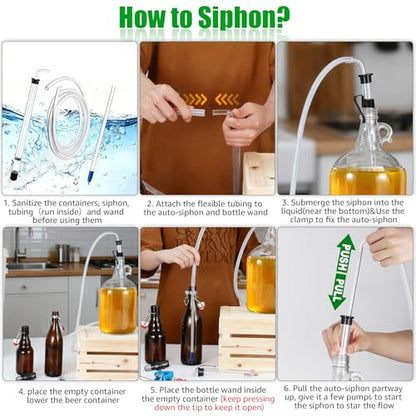 14” Auto Siphon with 12.9” Bottle Wand & 5.5FT Food-Grade Silicone, Beer Wine Siphon Racking Cane fit Liquid Transfer, Effortless Bottling Fermentation Mead HomeBrew Making