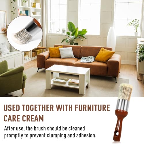 Horse Hair Brush for Leather and Furniture Salve - Durable Wax Brushing Tool with Comfortable Handle for Home Leather Cleaning （Long Handle） - size: Large
