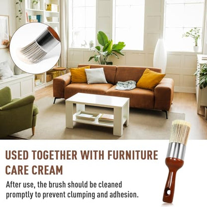 Horse Hair Brush for Leather and Furniture Salve - Durable Wax Brushing Tool with Comfortable Handle for Home Leather Cleaning （Long Handle） - size: Large