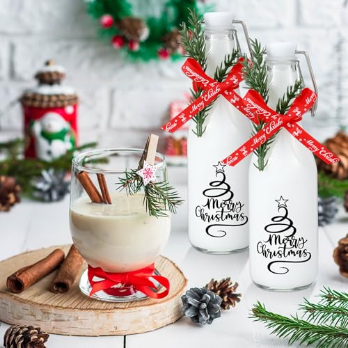 Sieral 12 Pack Christmas Tree Swing Top Glass Bottle 8oz Clear Flip Top Beer Brewing Bottles with Ribbon and Artificial Branches for Liquids Wine Christmas Xmas Gifts - style: Christmas Tree