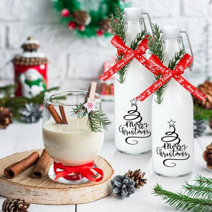 Sieral 12 Pack Christmas Tree Swing Top Glass Bottle 8oz Clear Flip Top Beer Brewing Bottles with Ribbon and Artificial Branches for Liquids Wine Christmas Xmas Gifts - style: Christmas Tree