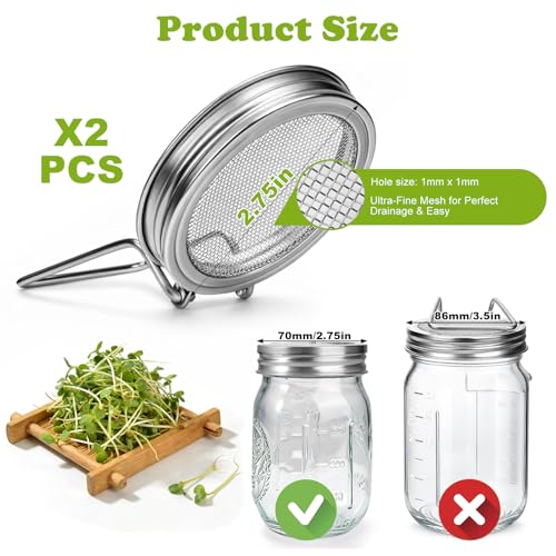 Palksky Sprouting Lids for Regular Mouth Mason Jars, 2Pack Reusable Stainless Steel Screen Bean Sprouts Growing Lid for Organic Alfalfa Broccoli Seeds Mung Bean Plant Germination Kits - color: Regular Mouth Screen Sprouting Lids