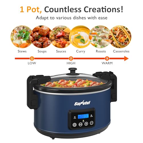 Sunvivi 8.5 Quart Programmable Slow Cooker: Multi-Cooker Food Warmer with Locking Lid & Digital Timer, Adjustable Tempature Control, Dishwasher Safe, Perfect for Families and Gatherings, Blue - color: Blue