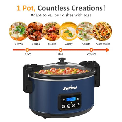 Sunvivi 8.5 Quart Programmable Slow Cooker: Multi-Cooker Food Warmer with Locking Lid & Digital Timer, Adjustable Tempature Control, Dishwasher Safe, Perfect for Families and Gatherings, Blue - color: Blue
