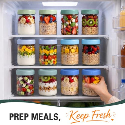 6 Pack Overnight Oats Containers with Lids, Mason Jars 16 oz with Lids, Yogurt Containers for Meal, Wide Mouth Glass Storage Jars for Pudding, Snack, Prep, Oatmeal, Sugar, Food, Chia, Seed - color: Mint Breeze