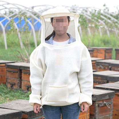 Breathable Beekeeping Protective Jacket Suit with Pull Hat Veil for Professional and Beginner Beekeepers Without Pants - color: White