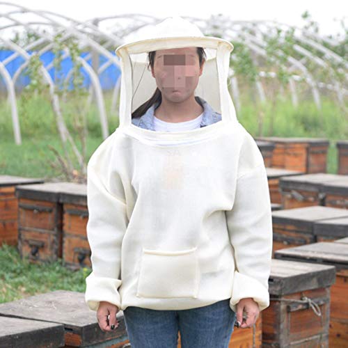 Breathable Beekeeping Protective Jacket Suit with Pull Hat Veil for Professional and Beginner Beekeepers Without Pants - color: White