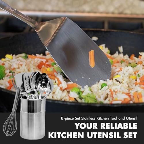 Chef Craft - 8 Piece Stainless Steel Kitchen Utensils Set with Utensil Holder - style: 8 Piece Set with Holder