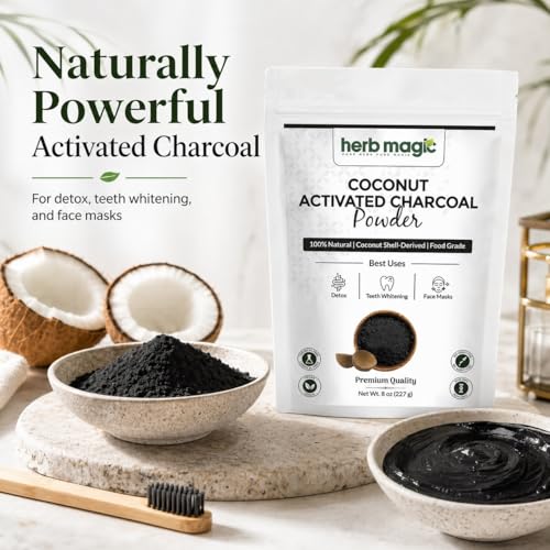 Activated Charcoal Powder – 8 oz (227 g) | Coconut Shell Derived | Finely Milled Powder for DIY Tooth Powder & Beauty Use| Herb Magic