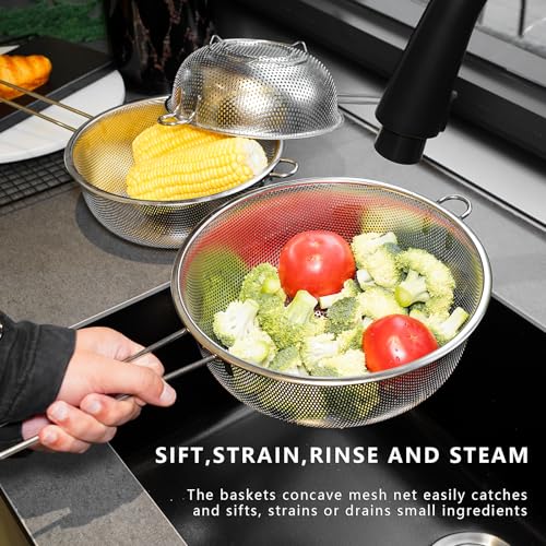 Metal Fine Mesh Strainer and Colander for Kitchen with Handle, Stainless Steel Pasta Strainer/Kitchen Funnel/Collander/Sifter for Strain/Wash Vegetables, Fruits, Spaghetti, Rice (7.8＂) - size: 7.8＂
