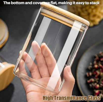 6 Pack Glass Food Storage Jars with Airtight Lids, Clear Glass Jar with Bamboo Lid, Airtight Food Canister for Tea, Candy, Coffee, Sugar, Cookie, Snack. (Square| 5+6 Inch) SET of 3 - color: Square 6 Pack (38+20oz)x3